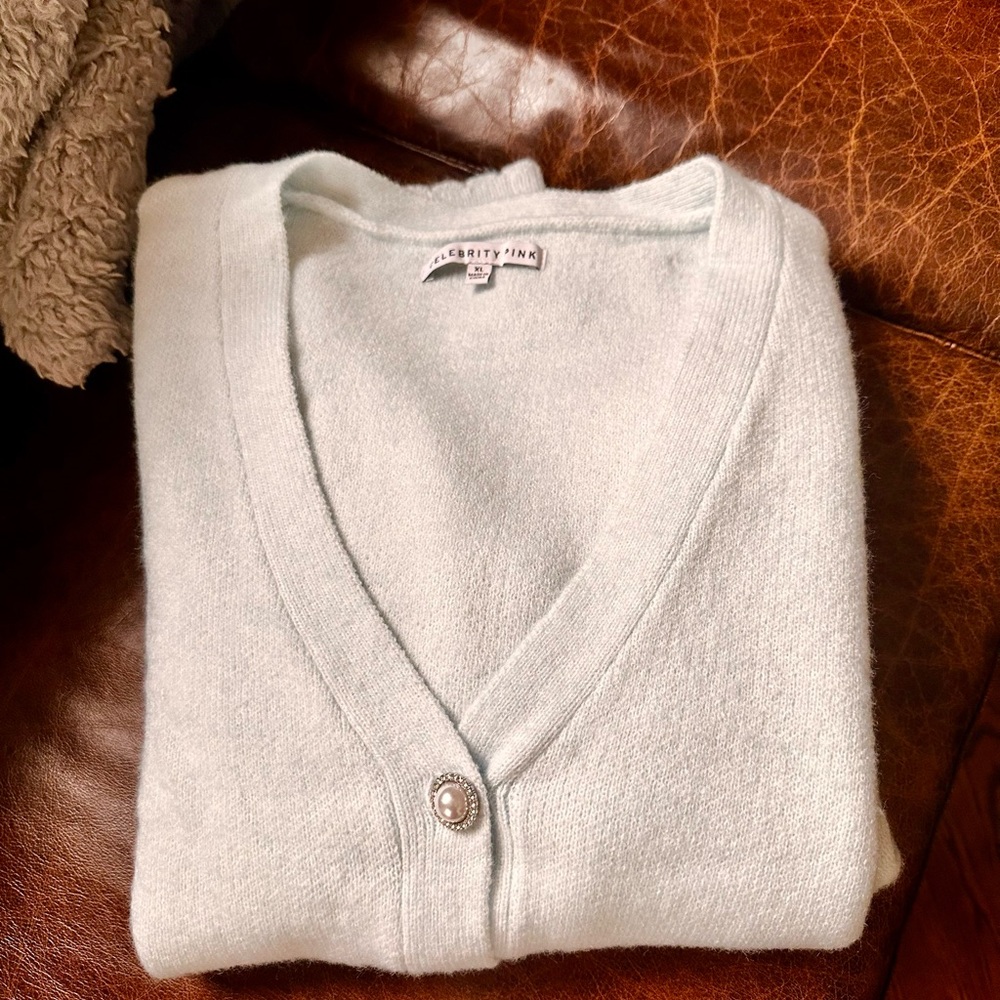 Celebrity Pink Soft Blue pearl Button-Up Cardigan - Picture 5 of 14